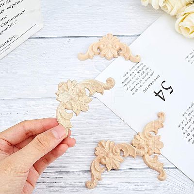 Natural Solid Wood Carved Onlay Applique Craft WOOD-FH0001-21-1