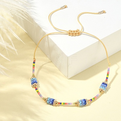 Glass Seed Column Link Bracelet BJEW-MZ00030-01-1
