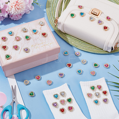 70Pcs 7 Colors Heart Sew on Rhinestones GLAA-AR0001-84-1