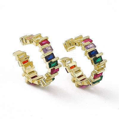 Colorful Cubic Zirconia Open Cuff Rings EJEW-F294-20G-1