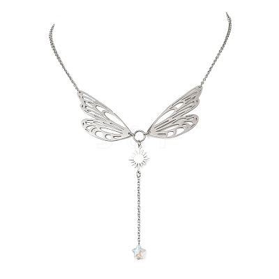 304 Stainless Steel & Glass Pendant Necklaces NJEW-TA00252-1