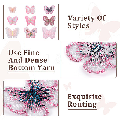 36Pcs 9 Style Butterfly Organgza Lace Embroidery Ornament Accessories DIY-BT0001-49-1