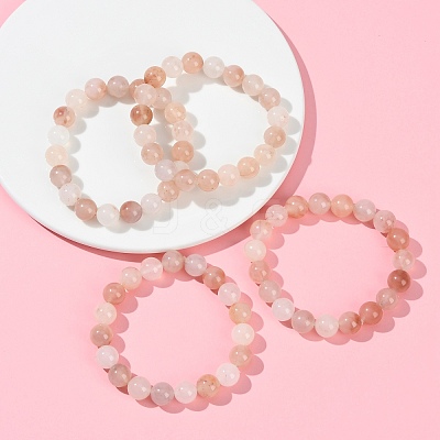 10MM Natural Xinjiang Golden Silk Jade Round Beaded Stretch Bracelets for Women BJEW-G756-01B-1