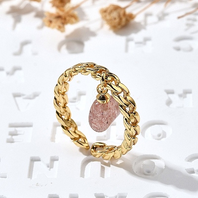 Brass Curb Chain Cuff Rings for Women RJEW-Z085-03G-04-1