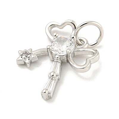 Rack Plating Brass Micro Pave Clear Cubic Zirconia Pendants KK-B093-01D-P-1