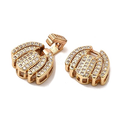 Brass Micro Pave Clear Cubic Zirconia Fold Over Clasps KK-C075-34G-1