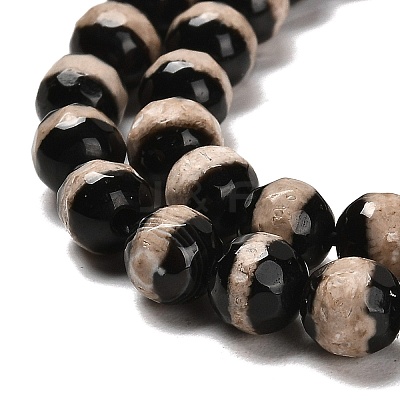 Natural Tibetan Striped Pattern dZi Agate Beads Strands G-B079-B01-01-1