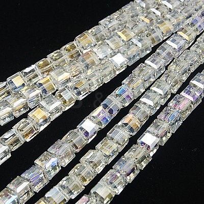Electroplate Glass Beads Strands EGLA-D018-8x8mm-M3-1