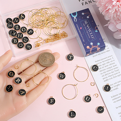 DIY Initial Letter A~Z Alphabet Brass Enamel Wine Glass Charm Rings Making Kits DIY-SC0024-59A-1