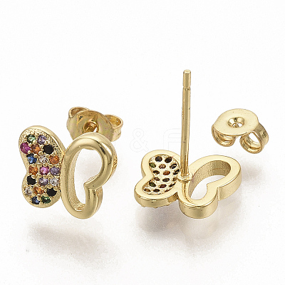Brass Micro Pave Colorful Cubic Zirconia Stud Earrings EJEW-S208-043-1