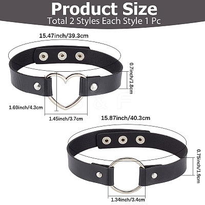 2Pcs 2 Styles Punk Rock Style PU Leather Necklaces NJEW-CL0001-27-1