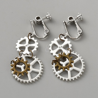 Gear Alloy Clip-on Earrings for Women EJEW-WH0033-47C-1