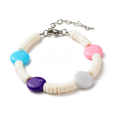 Polymer Clay Heishi Beaded Bracelet with Flat Round for Women BJEW-JB07550-1
