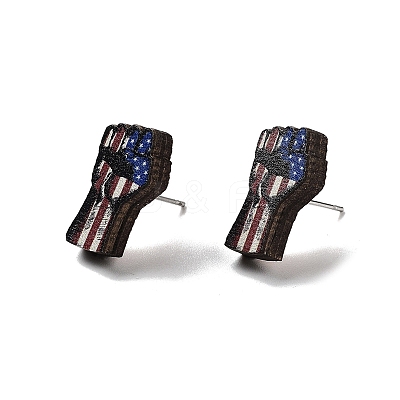 Independence Day Wood Stud Earrings EJEW-D108-01G-1
