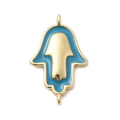 Brass Enamel Hamsa Hand Connector Charms KK-H529-16G-1