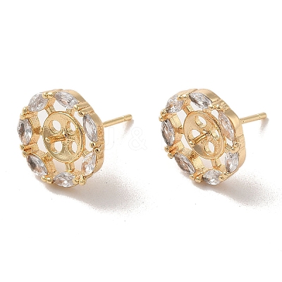 Golden Brass Micro Pave Cubic Zirconia Stud Earring Findings KK-P253-05A-G-1
