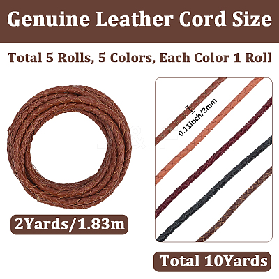 10 Yards 5 Colors Braided Leather Cord WL-CL0001-08-1