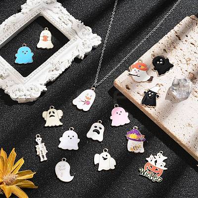 15Pcs 15 Styles Halloween Alloy Enamel Pendants FIND-YW0006-06-1