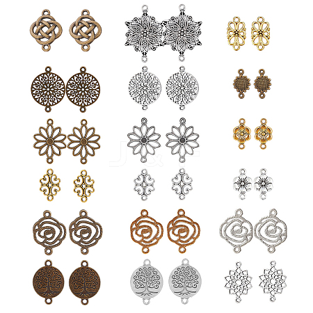 SUNNYCLUE 72Pcs 18 Styles Tibetan Style Alloy Connector Charms FIND-SC0003-34-1