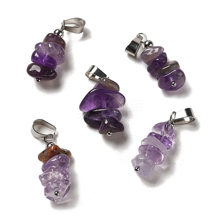 Natural Amethyst Chip Pendants G-H307-07P-03-1