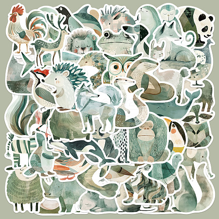 50Pcs Green Animal Series PVC Self-Adhesive Stickers PW-WG07D08-01-1