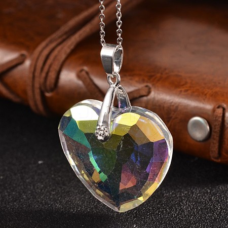 AB Color Plated Glass Heart Pendants PALLOY-JF00133-1