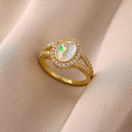 Brass Micro Pave Cubic Zirconia Finger Rings for Women RJEW-K261-17G-1