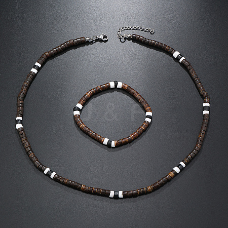 Bohemian Style Coconut Shell with Synthetic Turquoise Rondelle Beaded Necklaces & Bracelets Sets FS-WG8D889-04-1