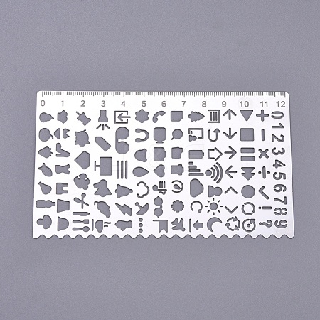  Jewelry Beads Findings Multi Functional Creative Hollow Out Stainless Steel Ruler, for Students Hand Drawing Template, Stainless Steel Color, 125x75x0.5mm
