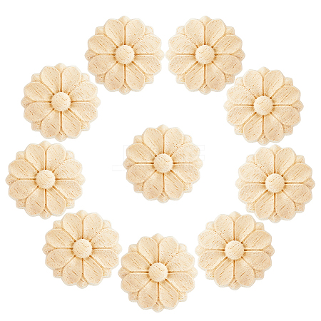 12Pcs Wood Timber Carved Onlay Applique AJEW-FH0007-93A-1