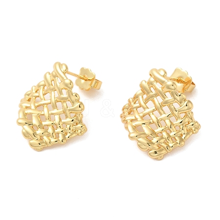 Brass Rhombus Net Stud Earrings EJEW-G382-08G-1