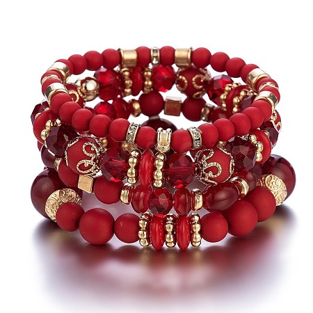 Boho Style Wood Beaded Stretch Bracelet Sets for Women WGE3C3B-18-1