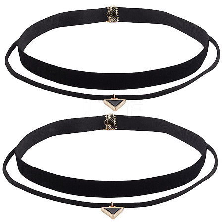 4Pcs 2Styles Alloy & Black Velvet Inverted Triangle Pendant Double Layer Choker Necklaces NJEW-WH20002-11B-1