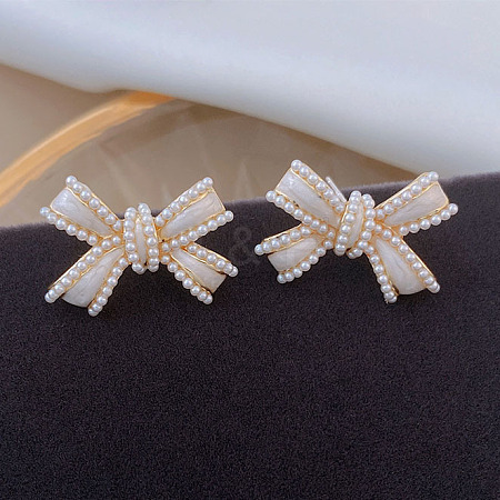 Bowknot Plastic Pearl Beaded Stud Earrings WGC8EC3-02-1