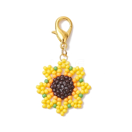 Sunflower Glass Seed Beaded Pendant Decorations HJEW-MZ00137-1