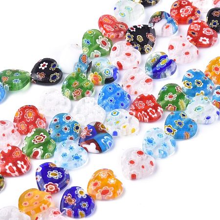 Heart Handmade Millefiori Glass Beads Strands X-LK-R004-68-1