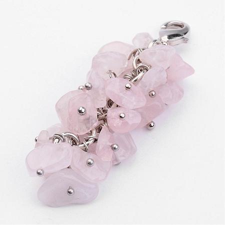 Natural Chip Rose Quartz Pendant Decorations HJEW-JM00214-01-1