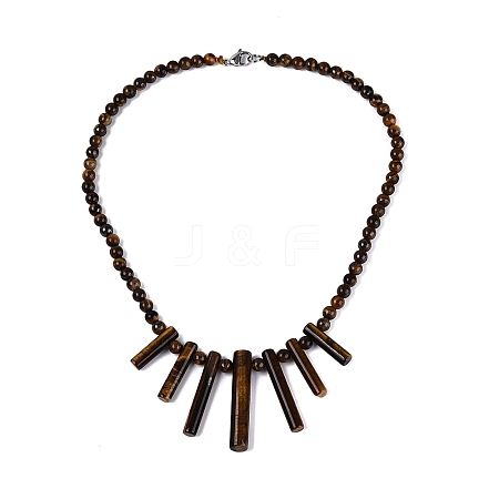 Natural Tiger Eye Round Beaded Fan Bib Necklaces NJEW-N064-04B-1
