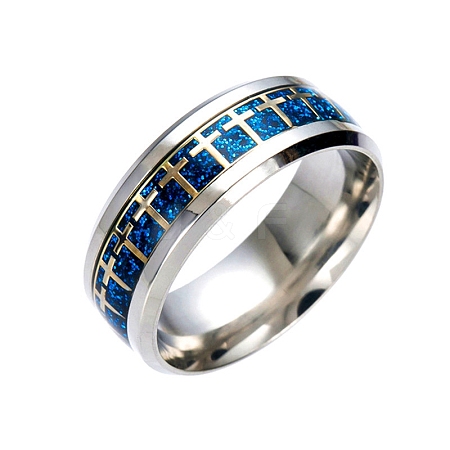 Bling Titanium Steel Cross Finger Ring for Easter EAER-PW0001-175H-1