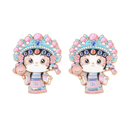 Peking Opera Cat Alloy Enamel Cabochons AL-CBA1A6F-04KCG-A-1