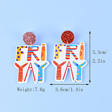 Word Friyay Acrylic Dangle Stud Earrings FS-WG01C29-07-1