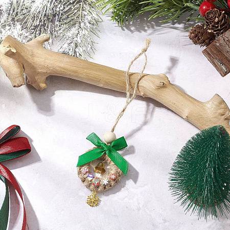 Christmas Wood & Polyester Bowknot Pendant Decorations HJEW-JM04193-02-1