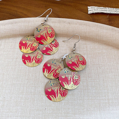 Iron Enamel Flat Round Dangle Earrings for Women WG89132-01-1