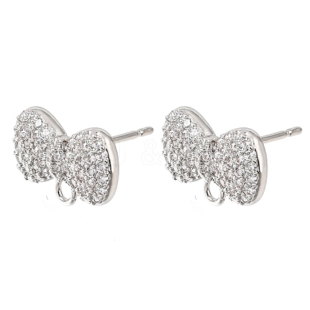 Brass Micro Pave Cubic Zirconia Stud Earring Findings with Loops CU-CBA1682-01P-1