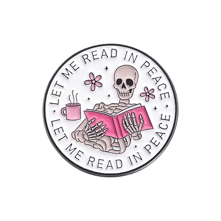 Halloween Theme Skull is Reading Enamel Pins PW-WGB406B-04-1