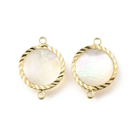 Brass Pave Natural White Shell Connector Charms KK-E794-01G-03-1
