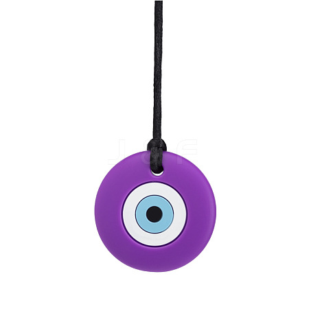 Round with Evil Eye Food Grade Eco-Friendly Silicone Pendants PW-WG15AD8-02-1