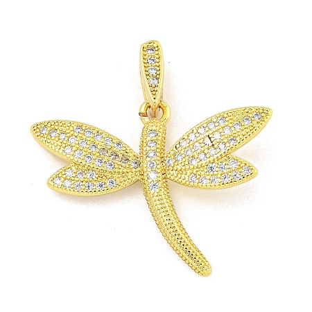 Dragonfly Rack Plating Brass Micro Pave Clear Cubic Zirconia Pendants KK-Z053-12G-1