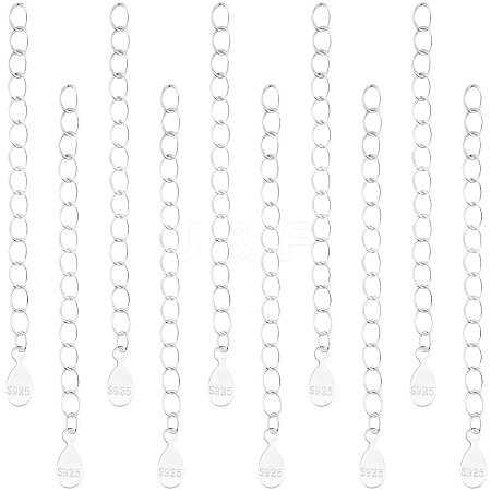 10Pcs 925 Sterling Silver End with Extender Chains and Teardrop Charms STER-BBC0008-98-1