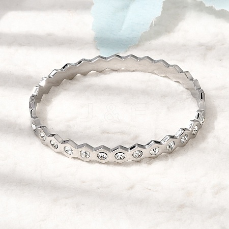 304 Stainless Steel & Rhinestone Bangles for Women BJEW-H644-03P-1